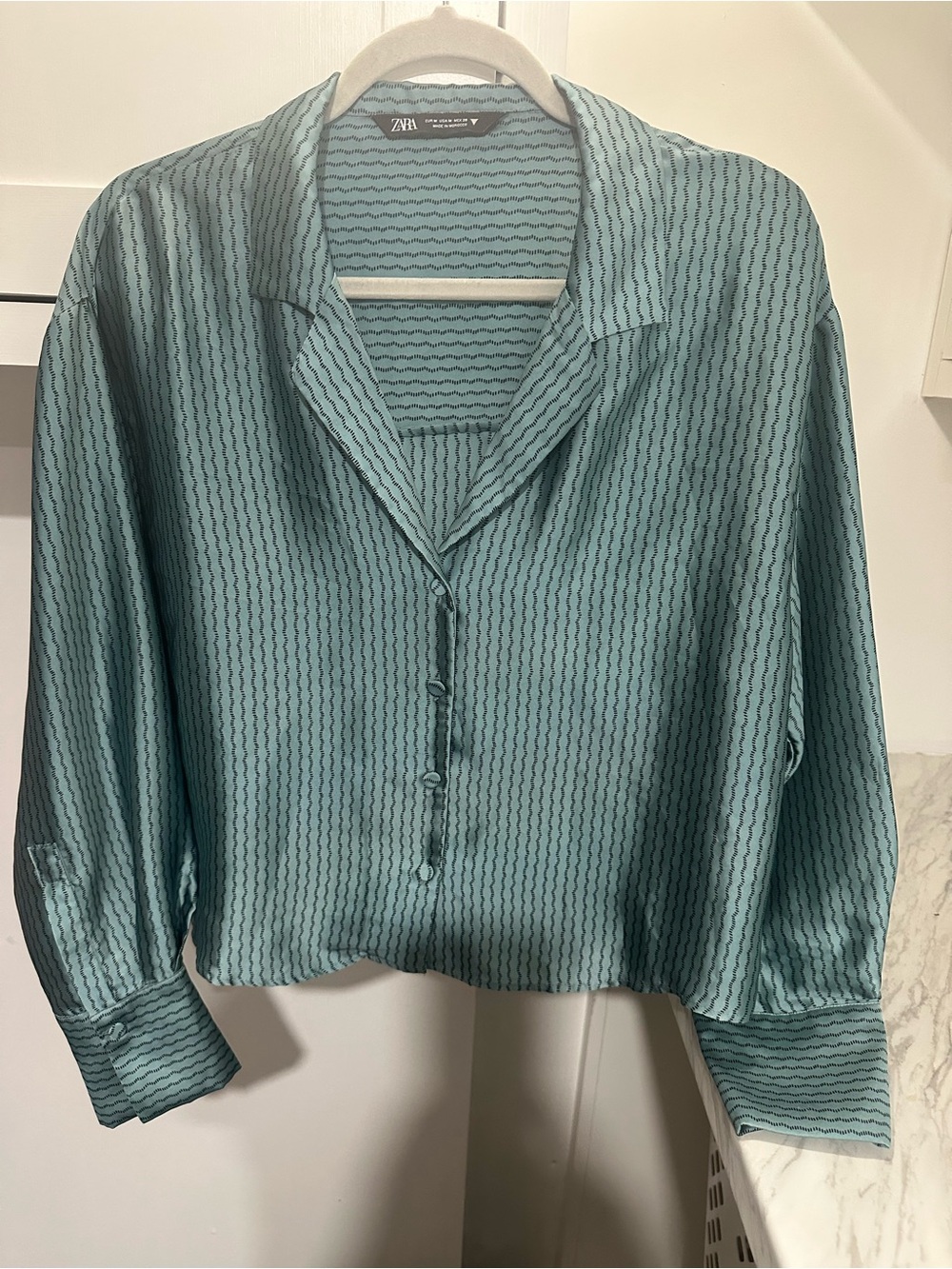 Zara Seafoam Stripe Button-Front Blouse